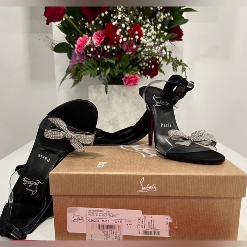 Christian Louboutin Crystal Bow Silk-Tie Astrinodo 100 Sandals - Picture 4 of 13